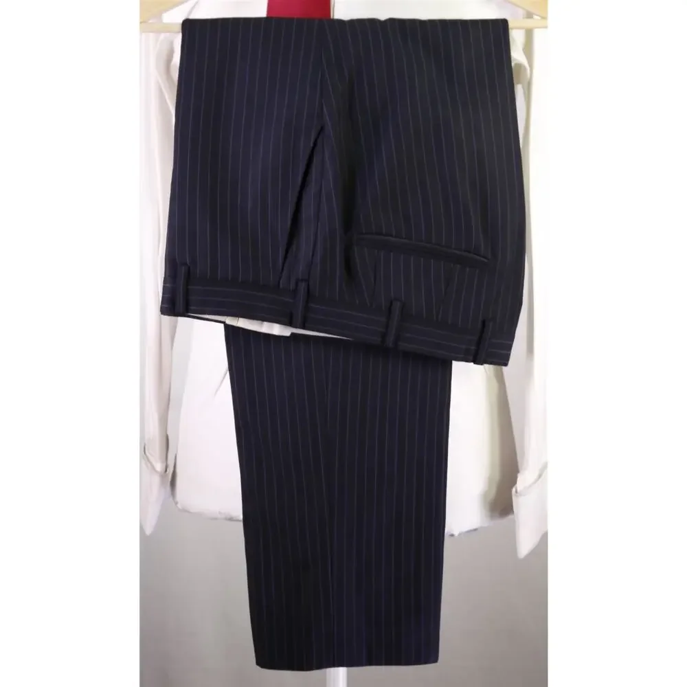 Paul Stuart Navy Blue w/ Purple Pinstripe 2-Btn Modern Fit Wool Suit 38S